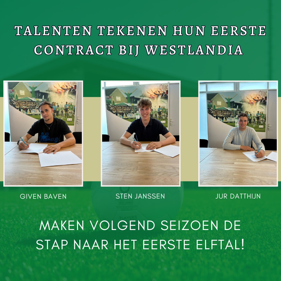 Talenten tekenen hun eerste contract bij Westlandia en maken de stap naar het eerste elftal!