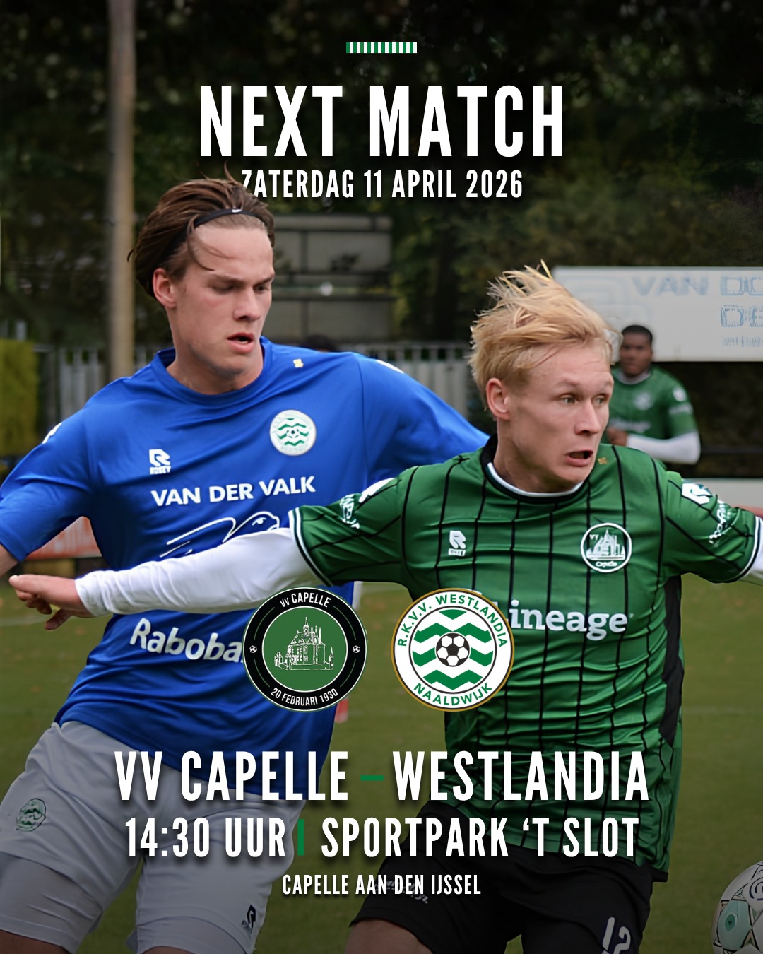 Groen-wit op pad naar Capelle, zaterdagselectie ontvangt Die Haghe en volop jeugd in actie!