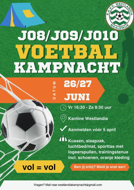 Herinnering Kampnacht - Meld je nog snel aan voor de kampnacht!